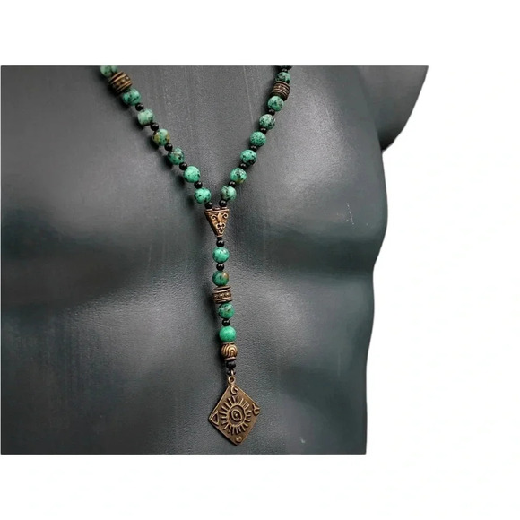 MJA Handmade Art Onyx‎ Turquoise African Unisex Necklace In Carved Box - Picture 1 of 9